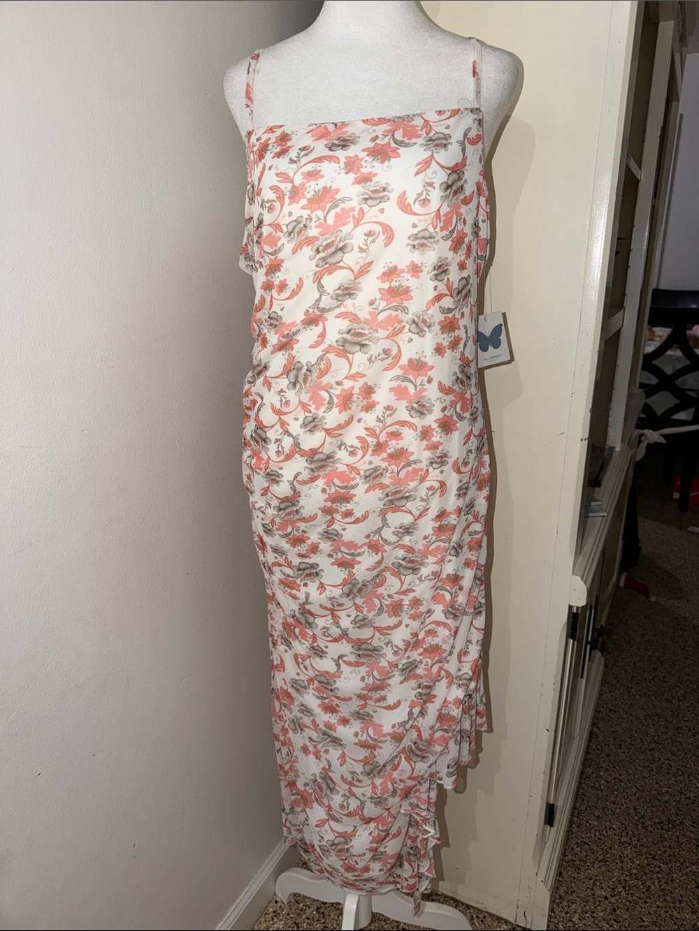 Floral Slip Maxi Dress in Coral and Ivory